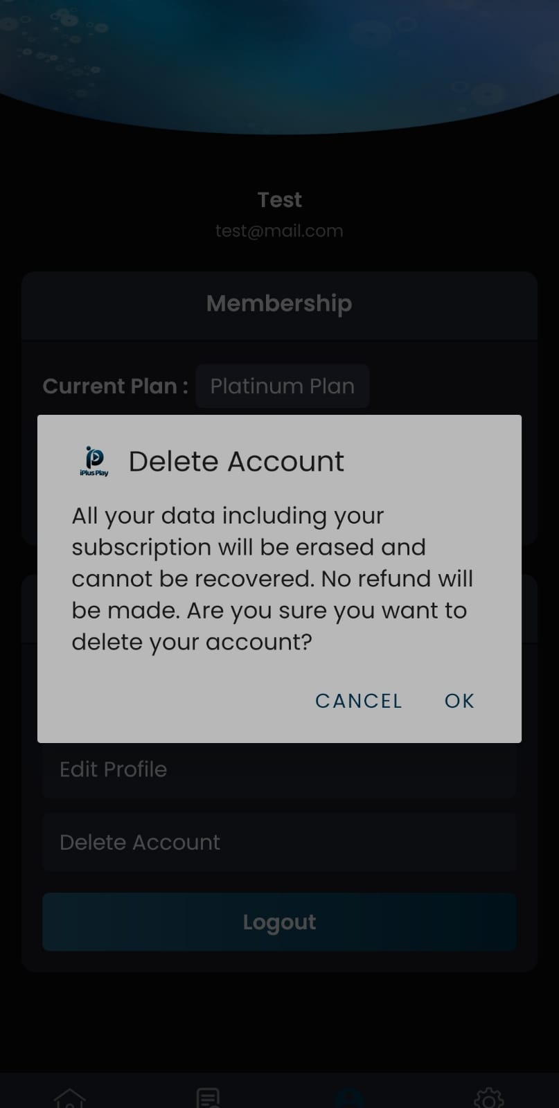 Delete Account Confirmation Screen